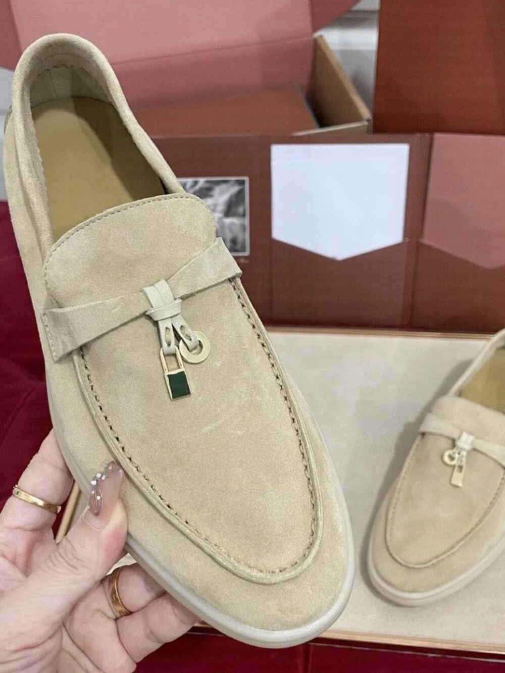 Loro Piana Summer Walk Suede Loafers Size 8.5 / IT 39 - Light Pink Beige